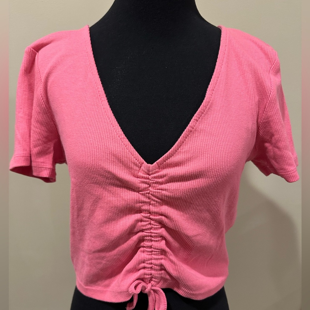 Zara Pink Puff Sleeve Crop Tee